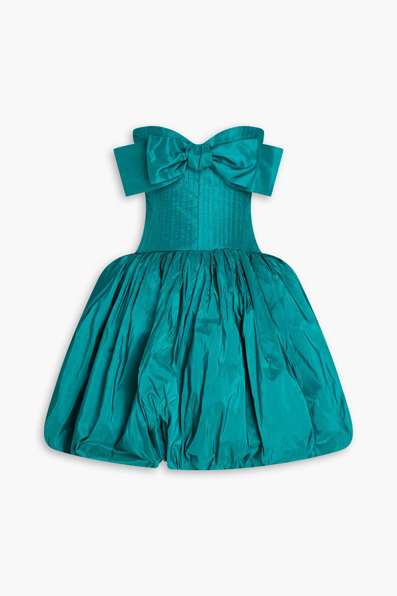 Oscar de la Renta - Strapless bow-embellished silk-taffeta mini dress - Blue - US 8