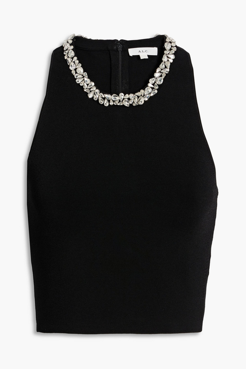 a.l.c. - bella cropped crystal-embellished stretch-knit top - black - s