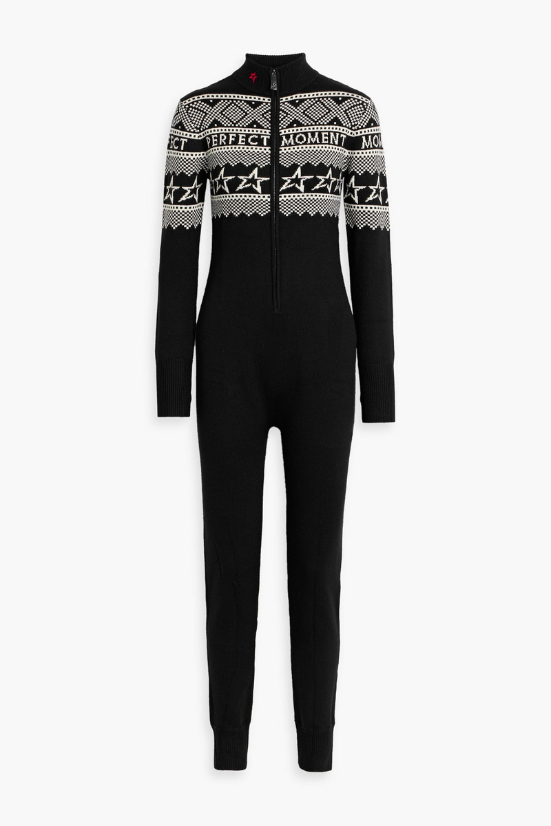 perfect moment - intarsia merino wool turtleneck jumpsuit - black - l