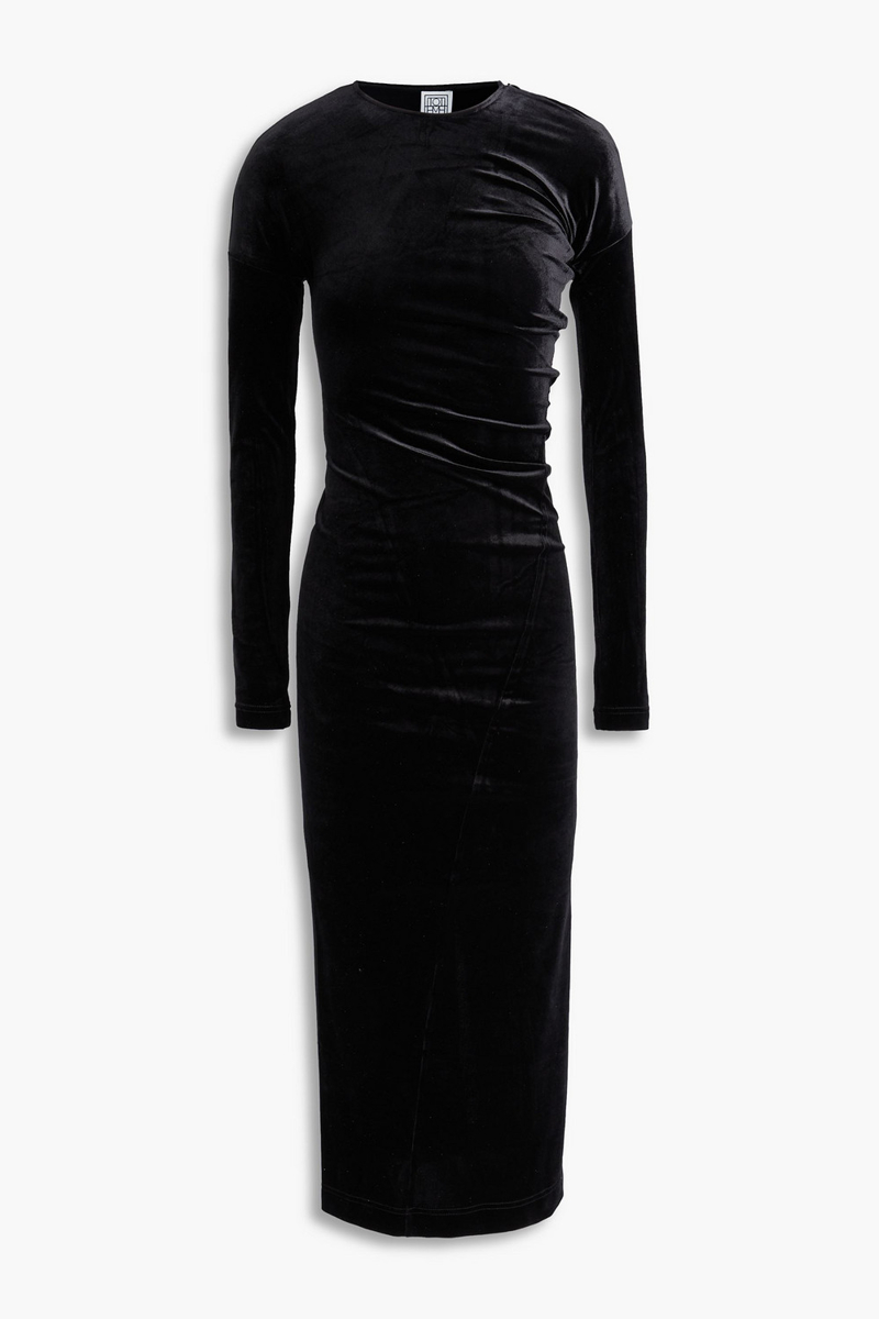 toteme - velvet midi dress - black - xxs