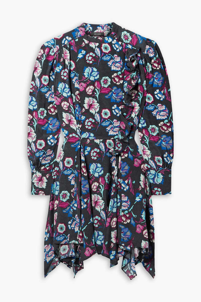 Isabel Marant - Verikio ruffled floral-print silk mini dress - Blue - FR 34