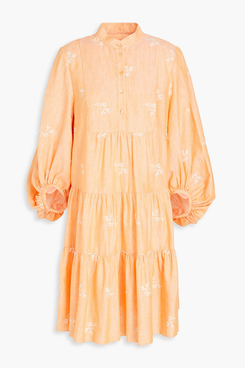 erdem - winona tiered embroidered cotton-blend mini shirt dress - orange - uk 10