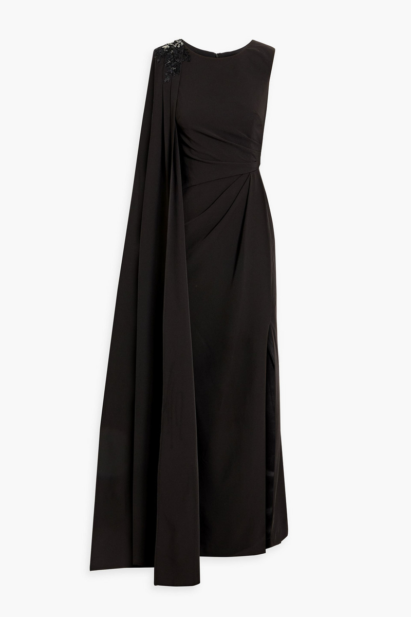 Marchesa Notte - Embellished draped crepe gown - Black - US 2