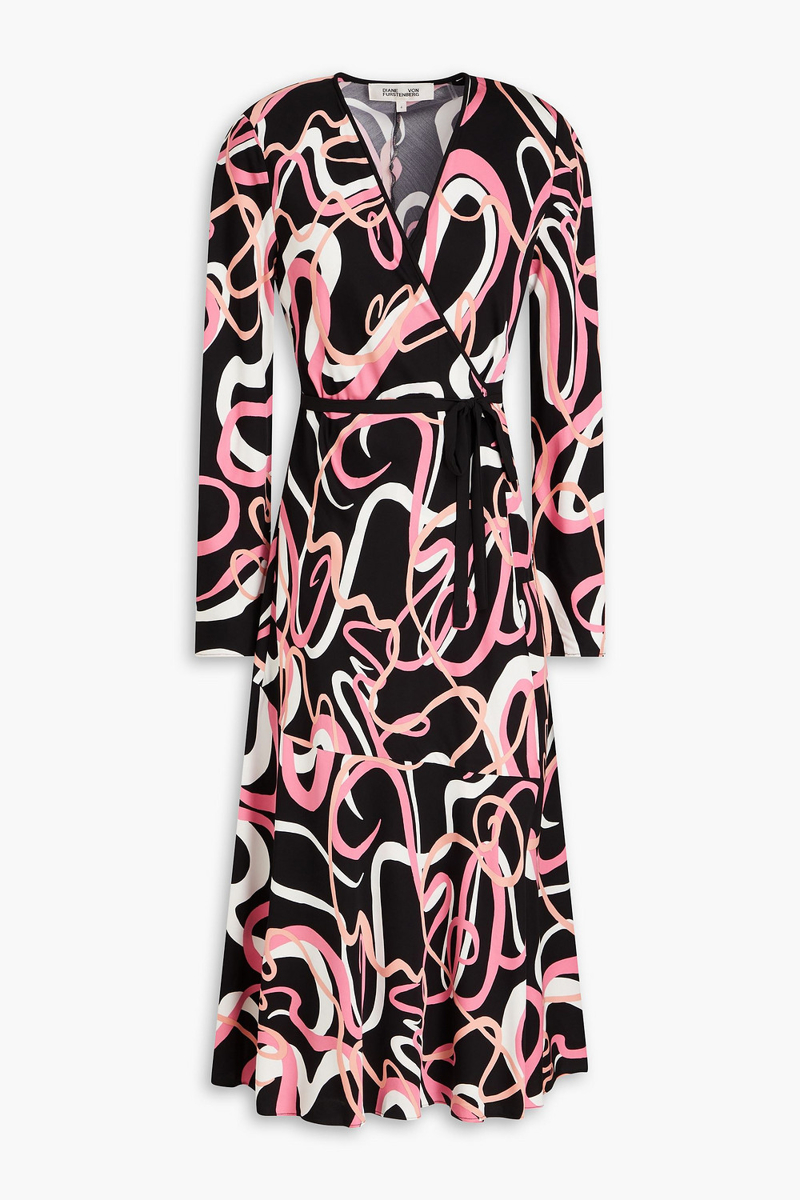 Diane von Furstenberg - Anika printed EcoVero™-blend jersey midi wrap dress - Black - US 6