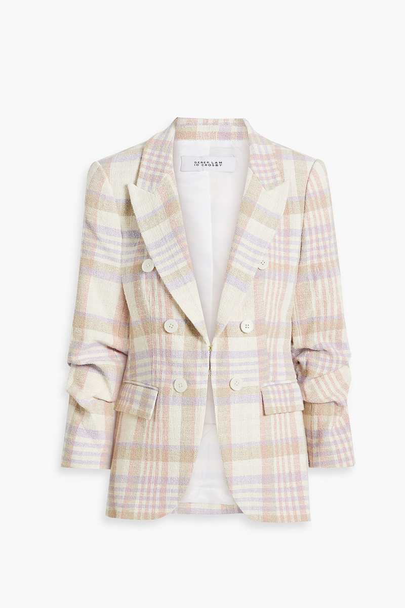 Derek Lam 10 Crosby - Kaia ruched checked cotton-blend tweed blazer - Purple - US 14