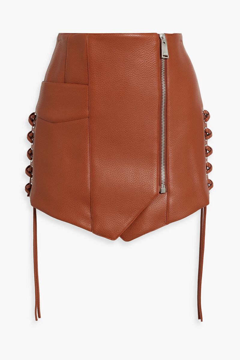SIMKHAI - Rider lace-up leather-blend mini skirt - Brown - US 4