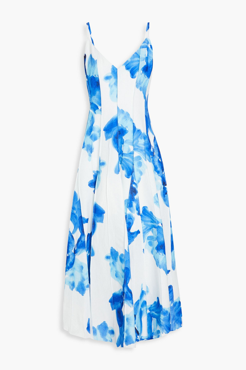 nicholas - floral-print linen-blend maxi dress - blue - us 2