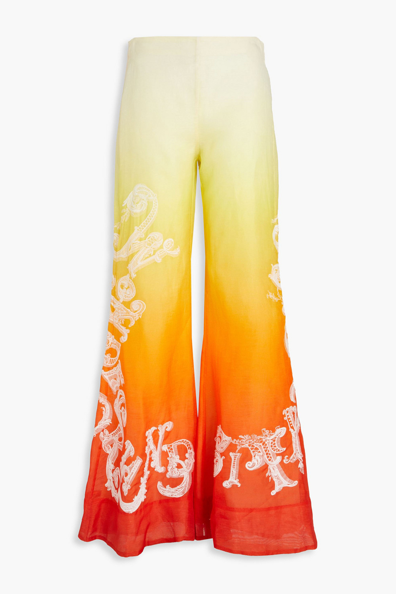 zimmermann - embroidered dégradé linen and silk-blend flared pants - orange - 0