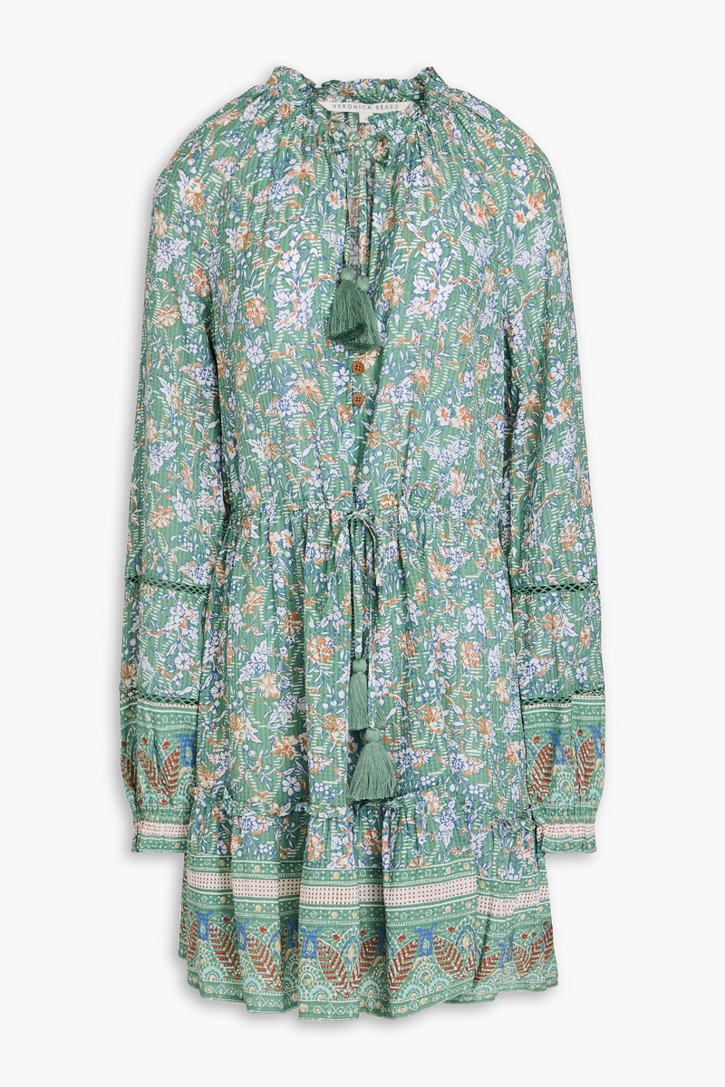veronica beard - danica floral-print seersucker mini dress - green - m