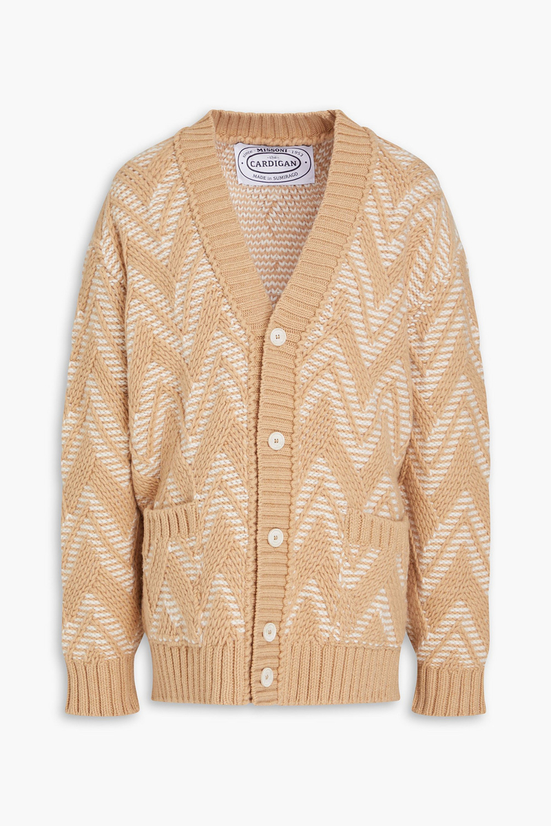 missoni - jacquard-knit wool cardigan - neutral - m