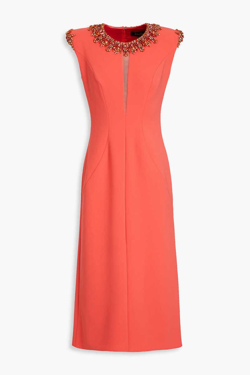 Jenny Packham - Embellished crepe midi dress - Orange - UK 8