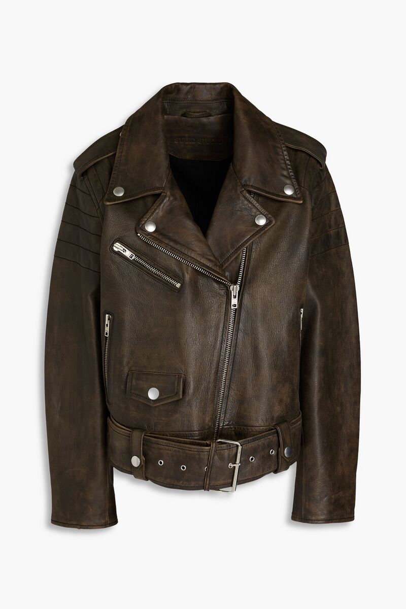 Stand Studio - Leather biker jacket - Brown - FR 32