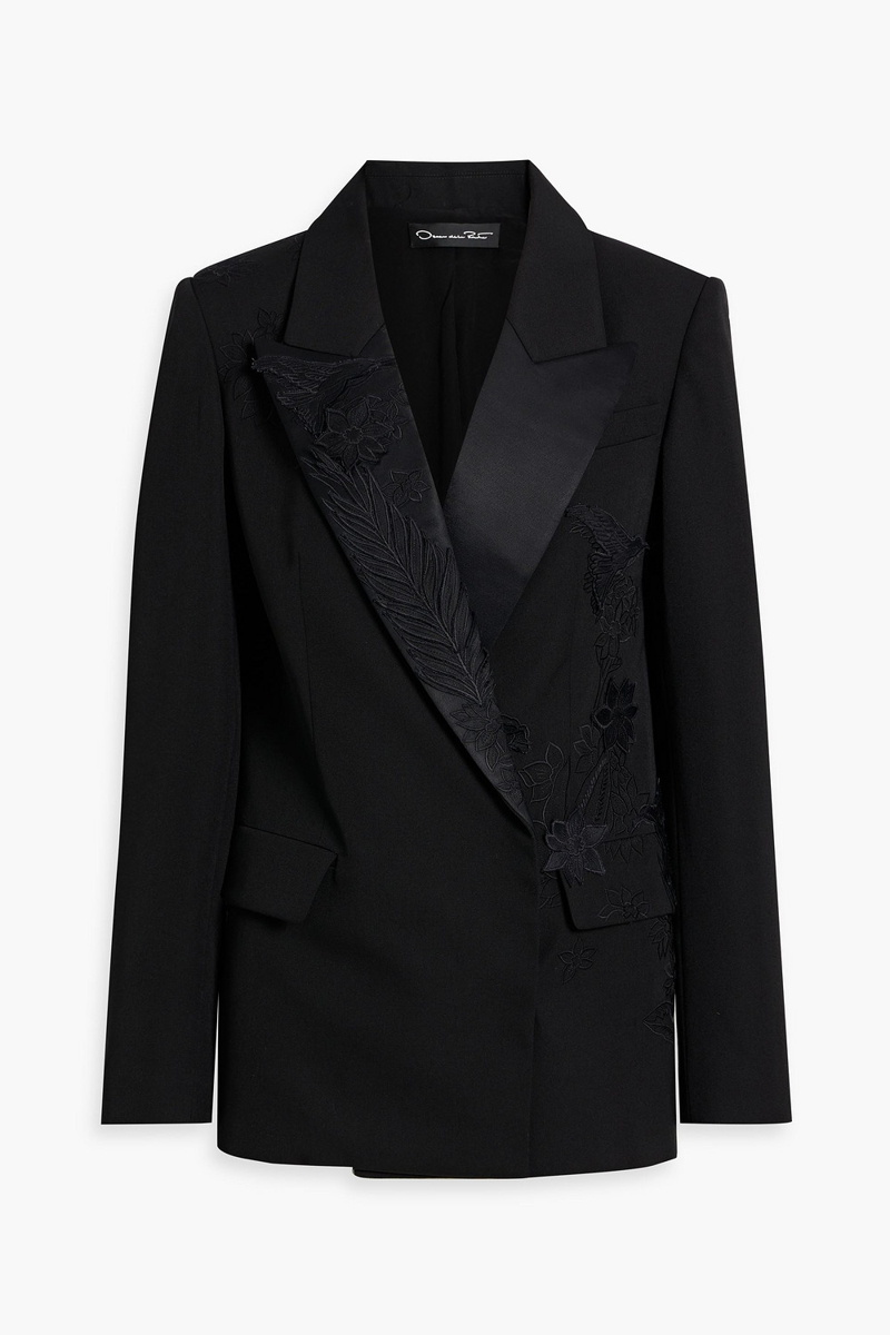 oscar de la renta - embroidered wool blazer - black - us 0