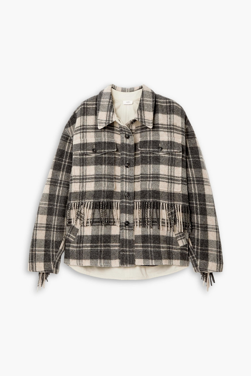 Marant Étoile - Filora fringed checked wool-blend jacket - White - FR 34