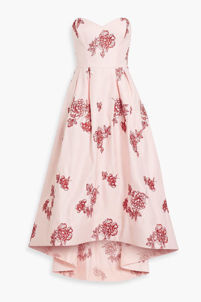 marchesa notte - strapless embroidered duchesse-satin maxi dress - pink - us 10