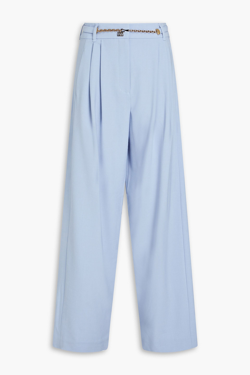 zimmermann - belted pleated crepe wide-leg pants - blue - 1