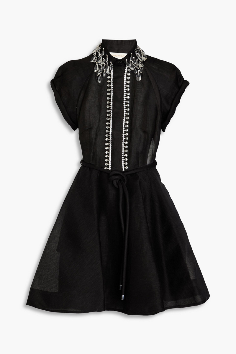 zimmermann - embellished linen and silk-blend gauze mini dress - black - 00