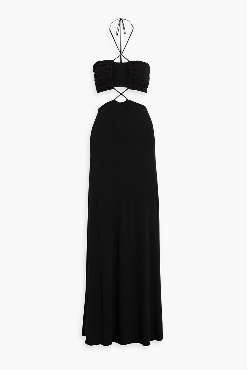 Halston - Eva cutout jersey halterneck gown - Black - US 6