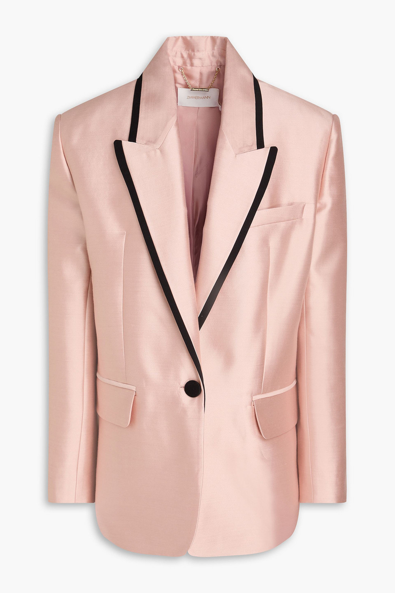 zimmermann - grosgrain-trimmed wool and silk-blend duchesse-satin blazer - pink - 00