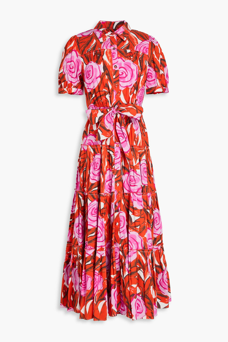 diane von furstenberg - queena floral-print cotton-blend poplin midi shirt dress - red - m
