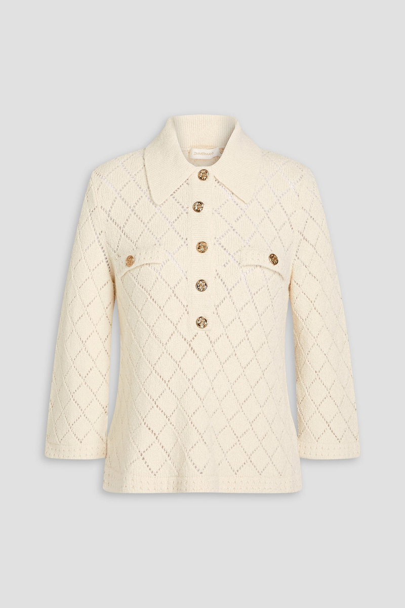zimmermann - pointelle-knit polo sweater - white - 00