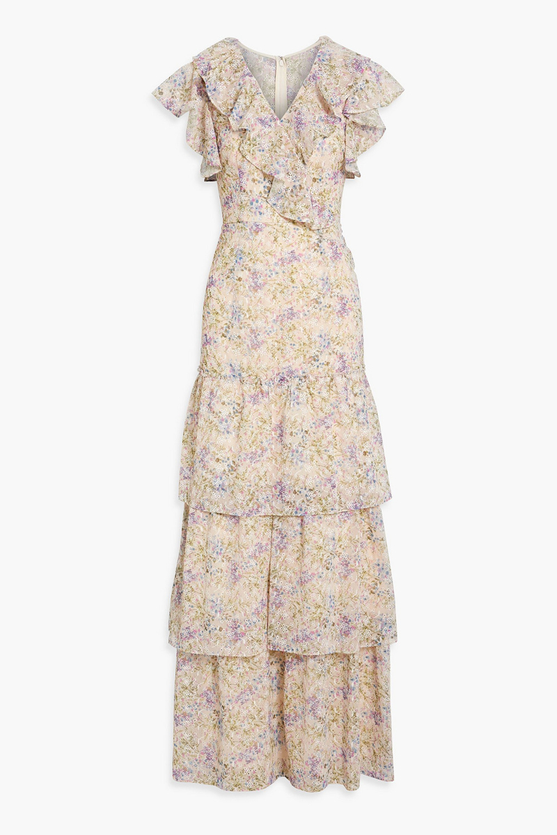 Mikael Aghal - Tiered floral-print broderie anglaise maxi dress - Purple - US 4