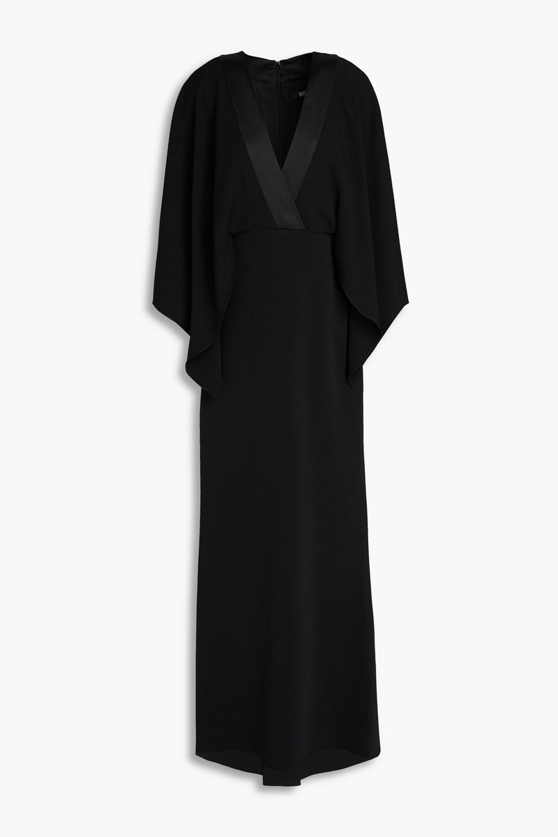 badgley mischka - draped satin-trimmed crepe gown - black - us 2