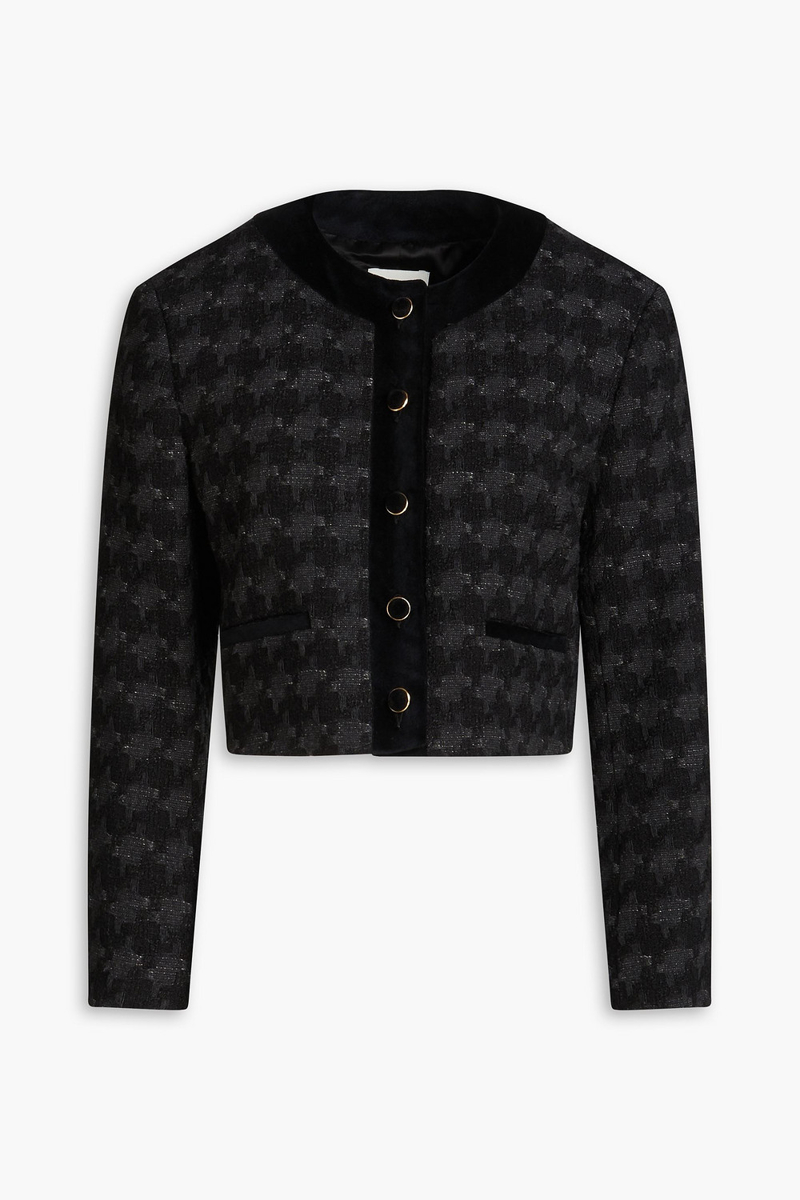 sandro - cropped cotton-blend bouclé-tweed jacket - black - fr 42