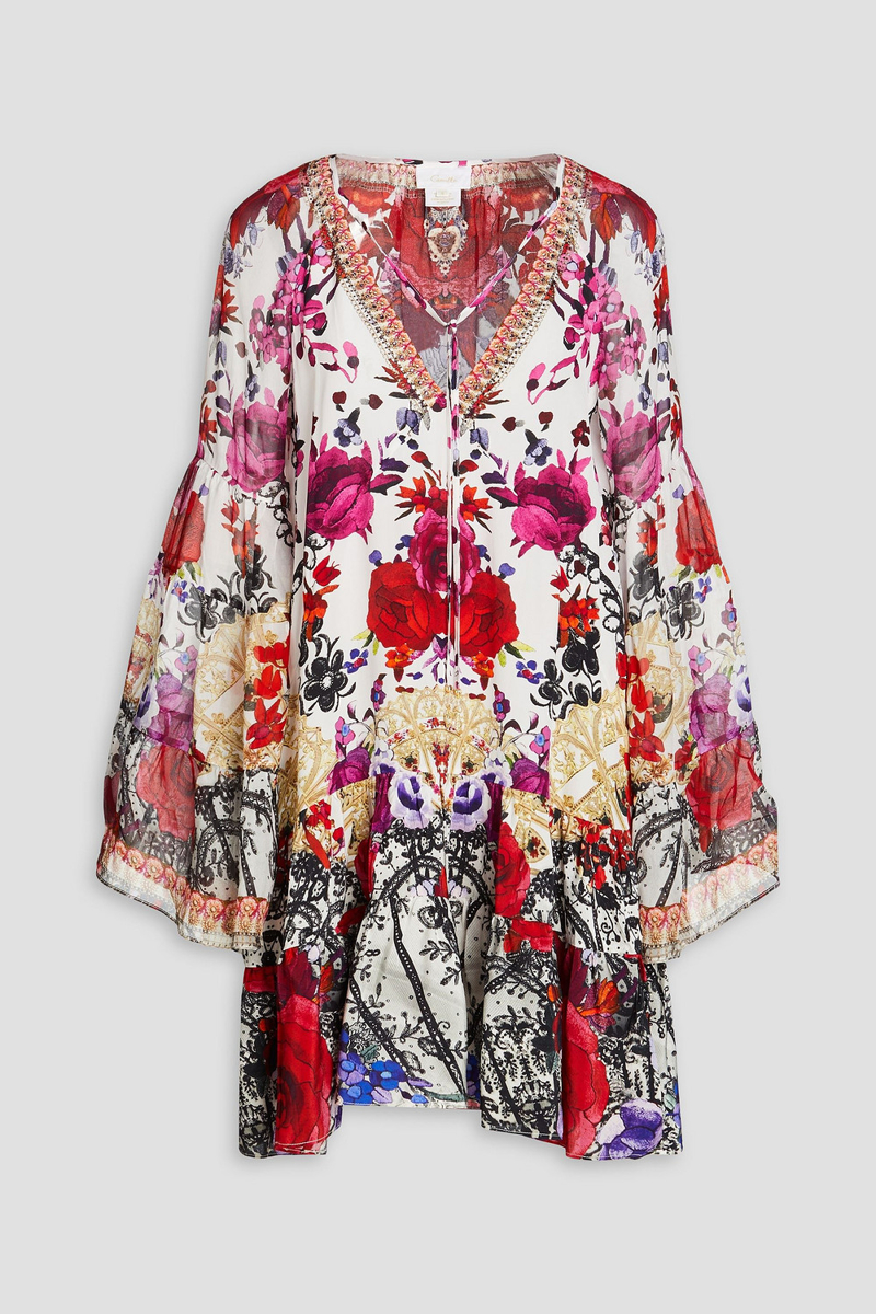 Camilla - Crystal-embellished floral-print silk crepe de chine mini dress - White - XS