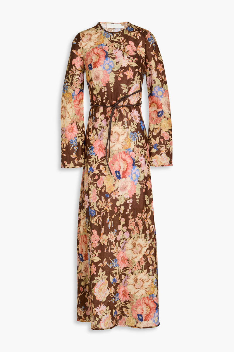 zimmermann - floral-print linen maxi dress - brown - 00