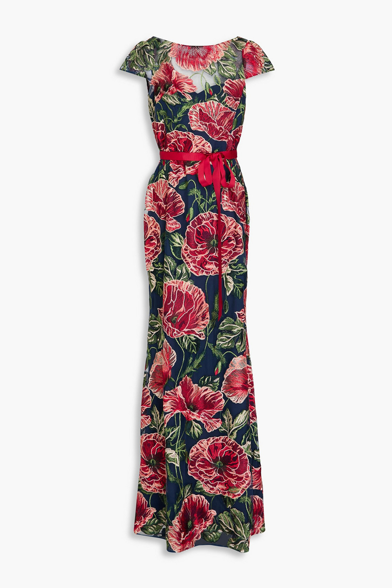 marchesa notte - embroidered tulle gown - blue - us 8