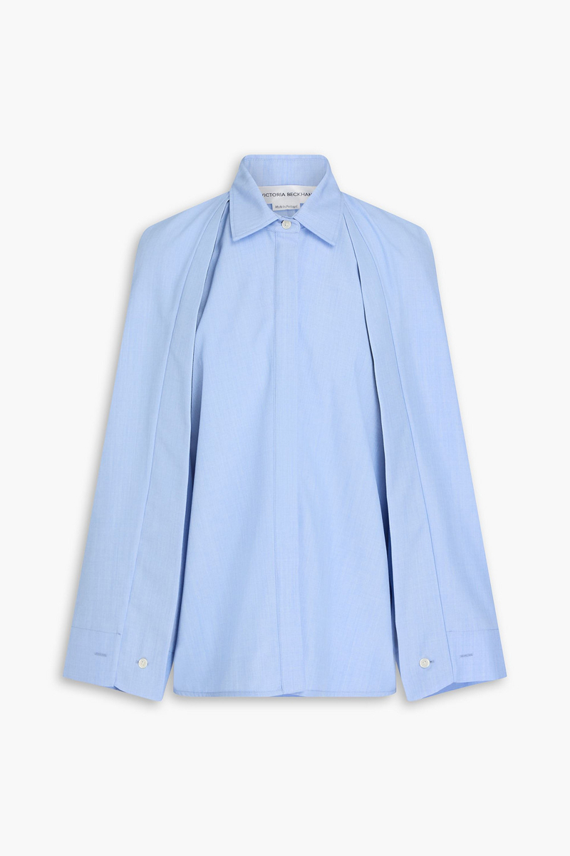 victoria beckham - pleated wool shirt - blue - uk 6