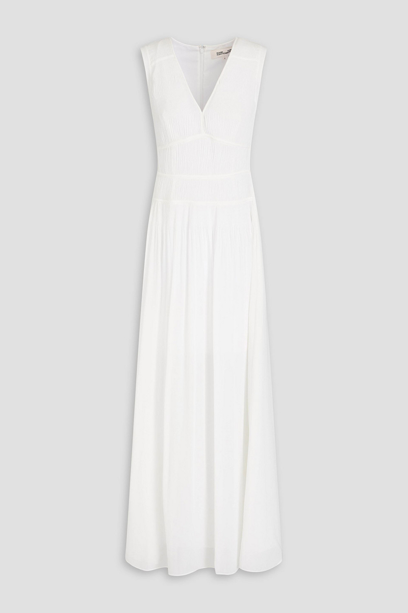diane von furstenberg - saul plissé crepe de chine maxi dress - white - us 00