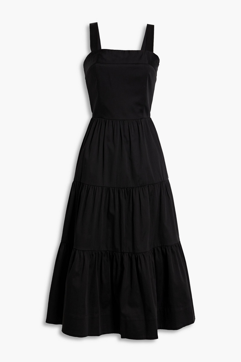 alice olivia - saige tiered cotton-blend midi dress - black - us 0