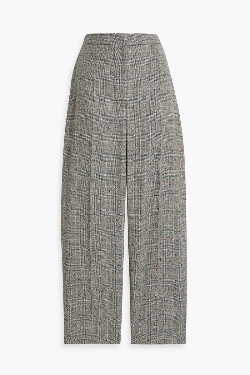 mcqueen - cropped prince of wales checked wool-blend tweed straight-leg pants - black - it 44