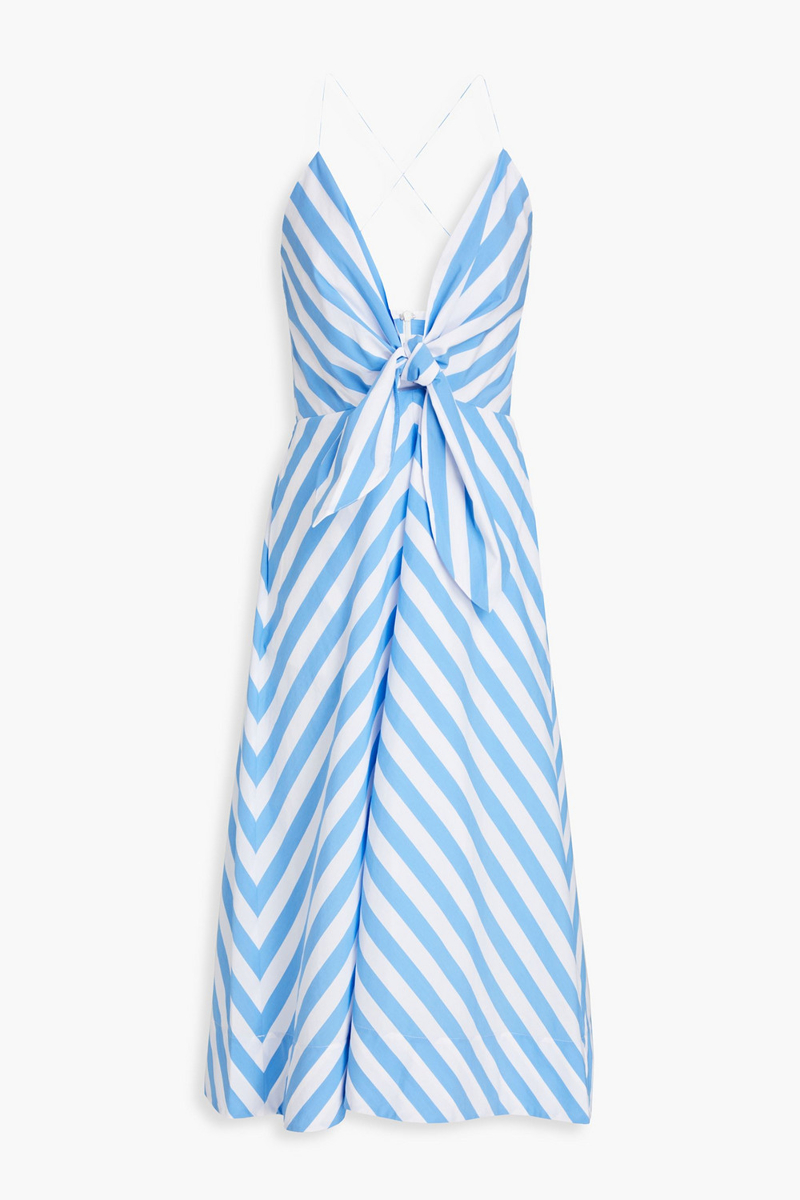 Rebecca Vallance - Nini knotted striped cotton-blend poplin midi dress - Blue - UK 12