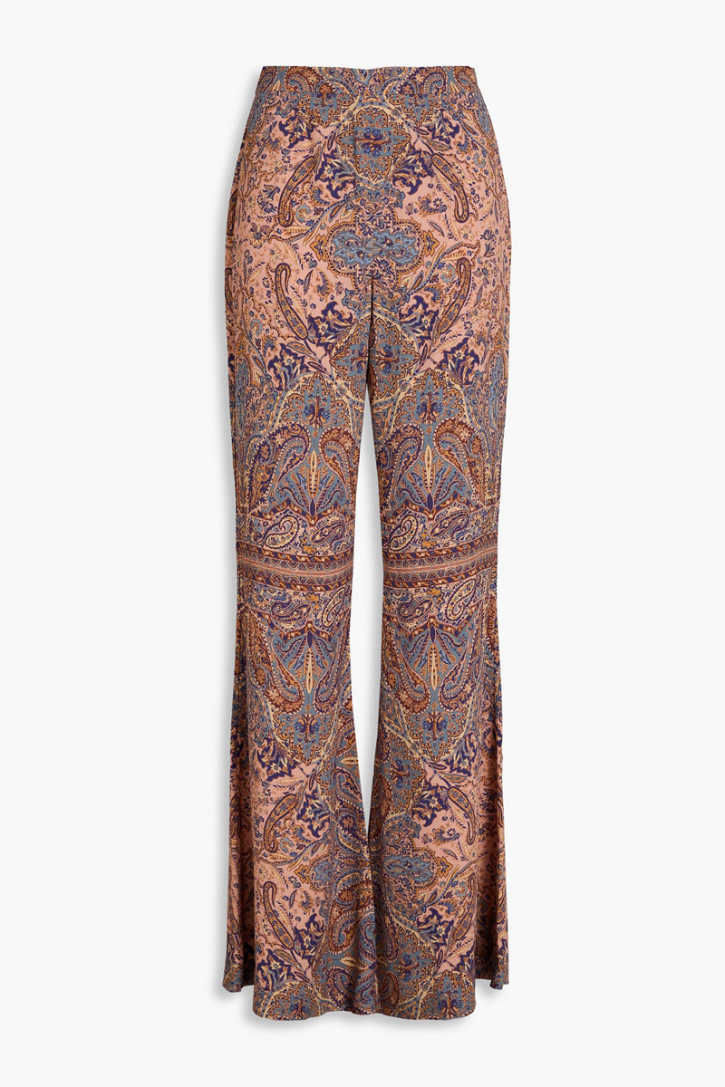 zimmermann - paisley-print crepe flared pants - pink - 3