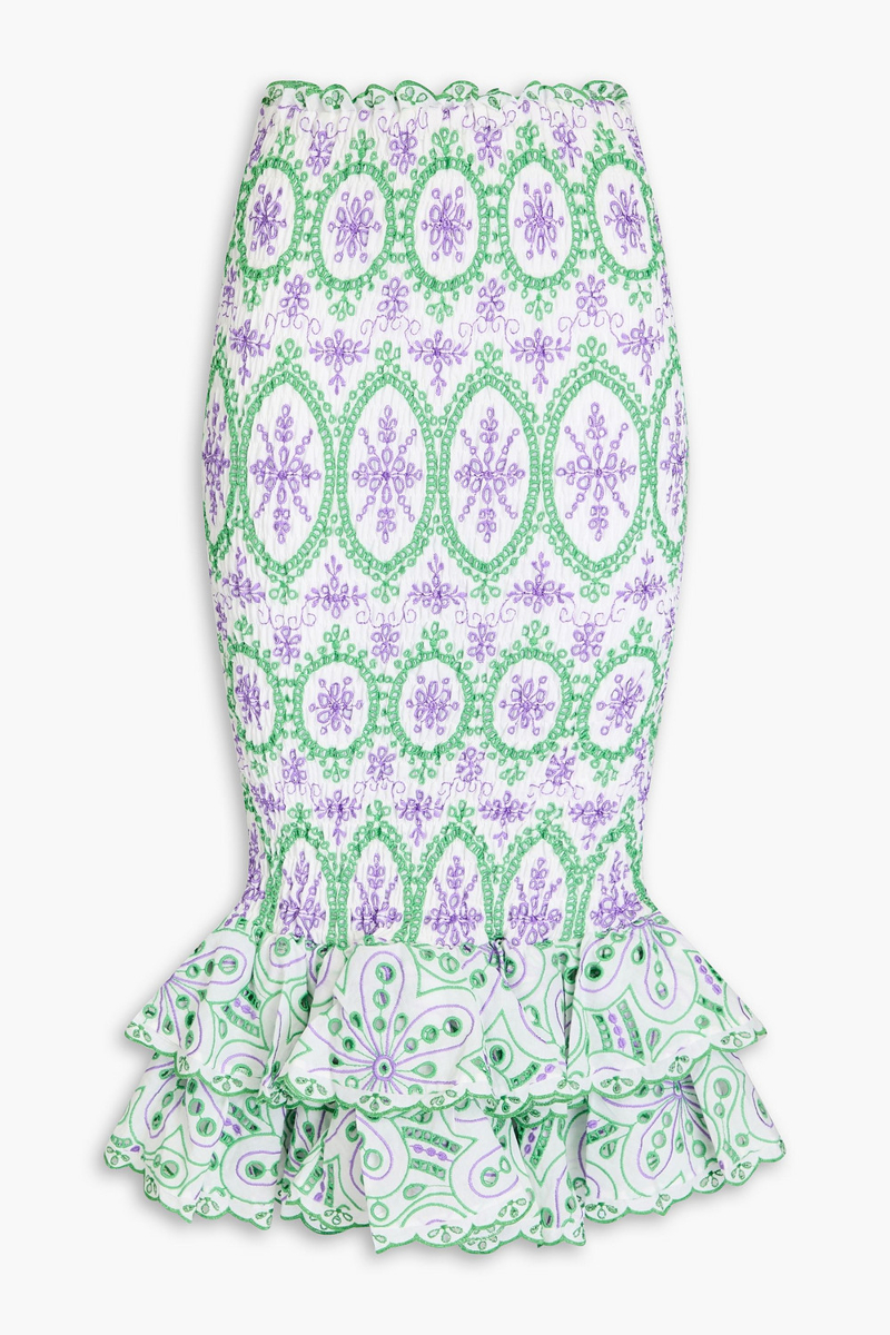 charo ruiz ibiza - liliana ruffled broderie anglaise cotton-blend midi skirt - purple - xs
