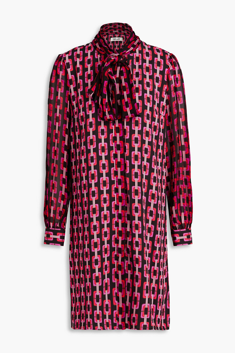 Diane von Furstenberg - Prue pussy-bow printed crepe dress - Pink - XXS