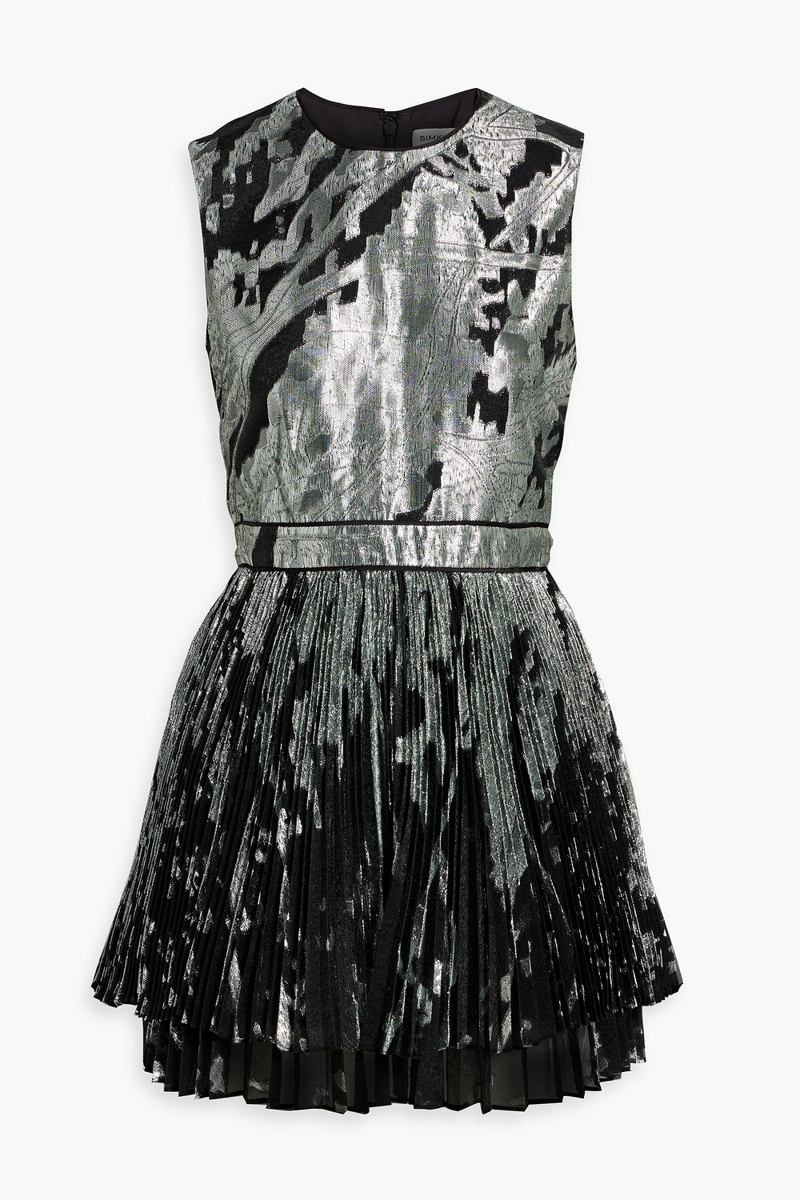 simkhai - selkie pleated metallic fil coupé mini dress - black - us 10