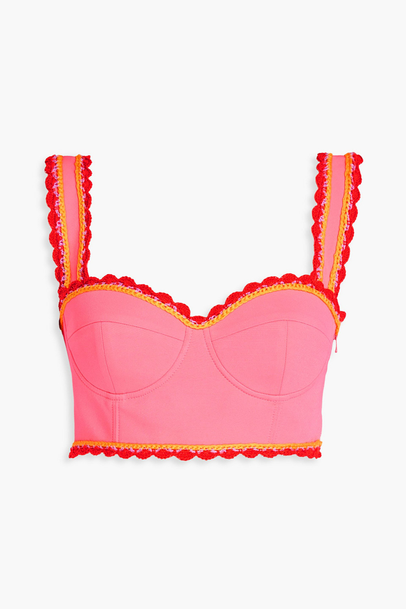 Moschino - Cropped crochet-trimmed crepe top - Pink - IT 36