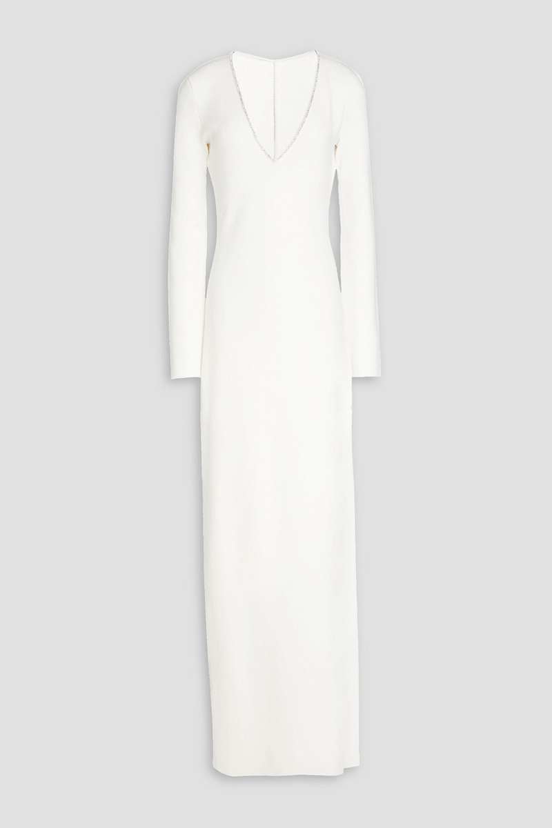 Galvan London - Andromeda crystal-embellished cutout stretch-knit maxi dress - White - L