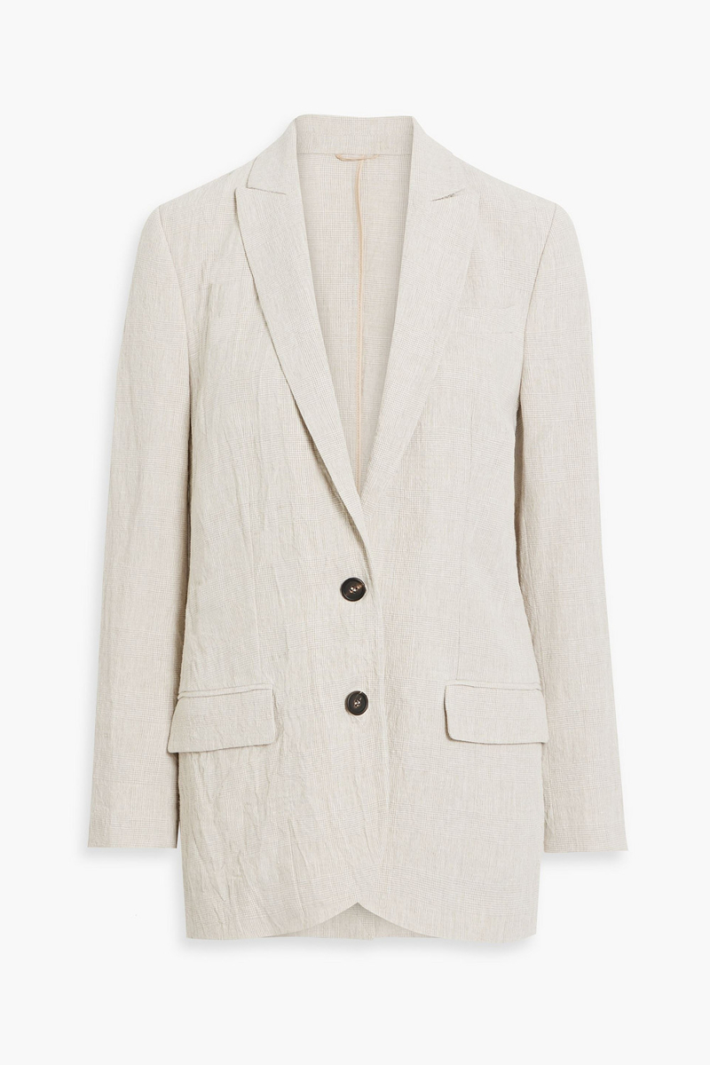 Brunello Cucinelli - Checked linen-jacquard blazer - Neutral - IT 46