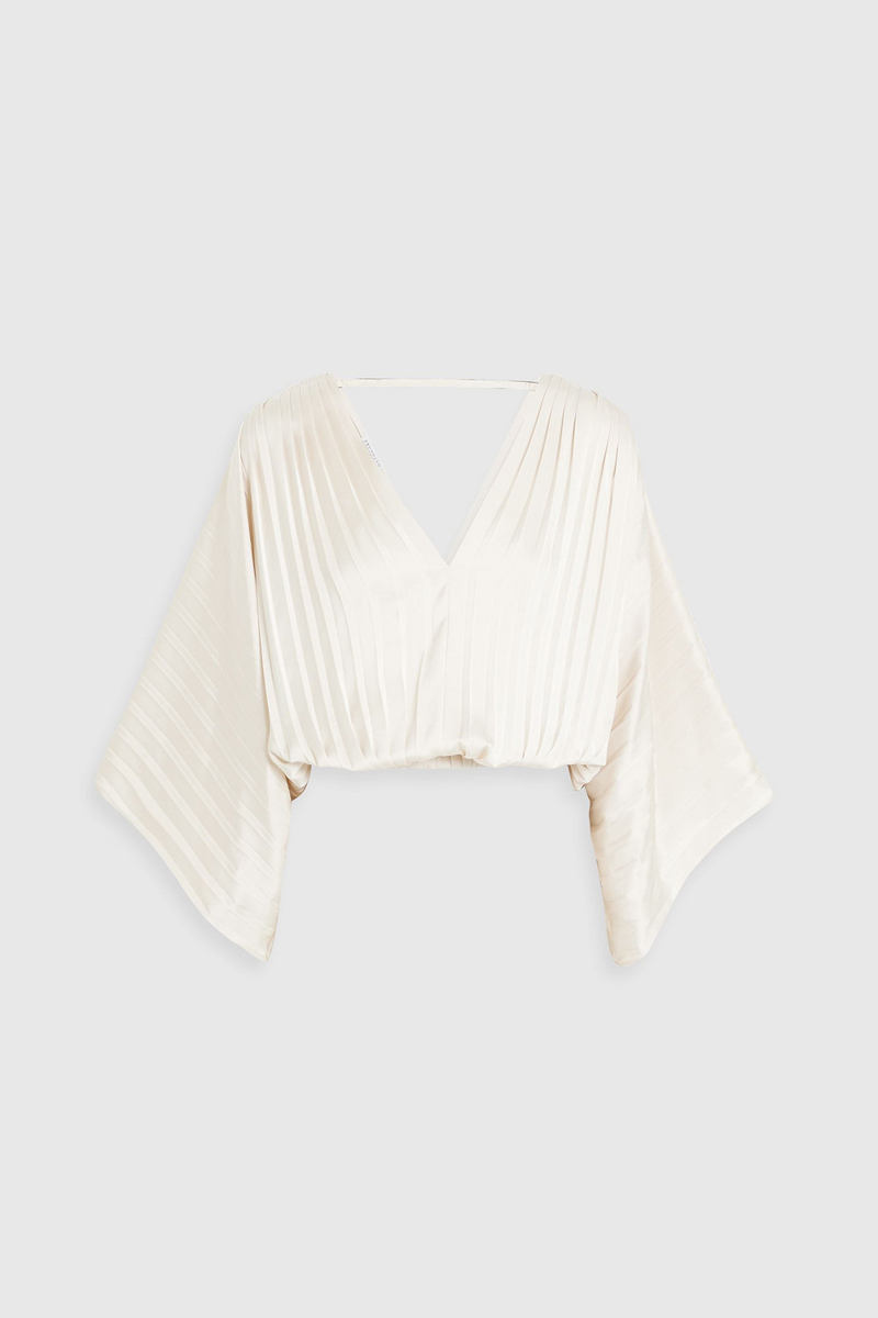 Brunello Cucinelli - Bead-embellished pleated satin blouse - White - XS