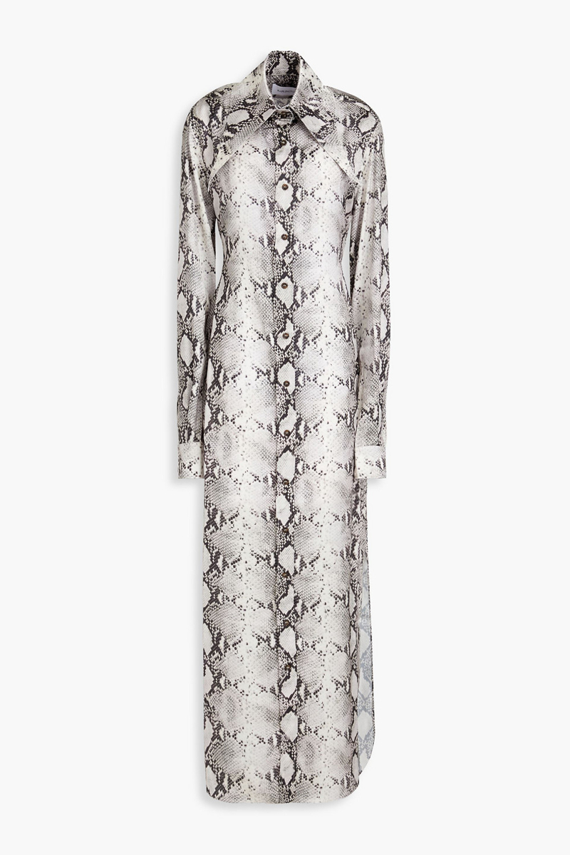 16ARLINGTON - Ione snake-print satin maxi shirt dress - Gray - UK 4