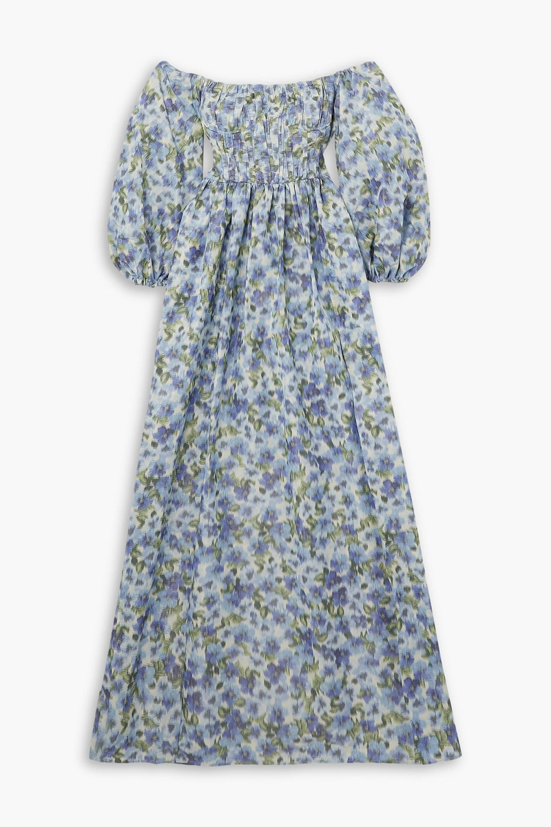 Carolina Herrera - Off-the-shoulder floral-print taffeta gown - Blue - US 4