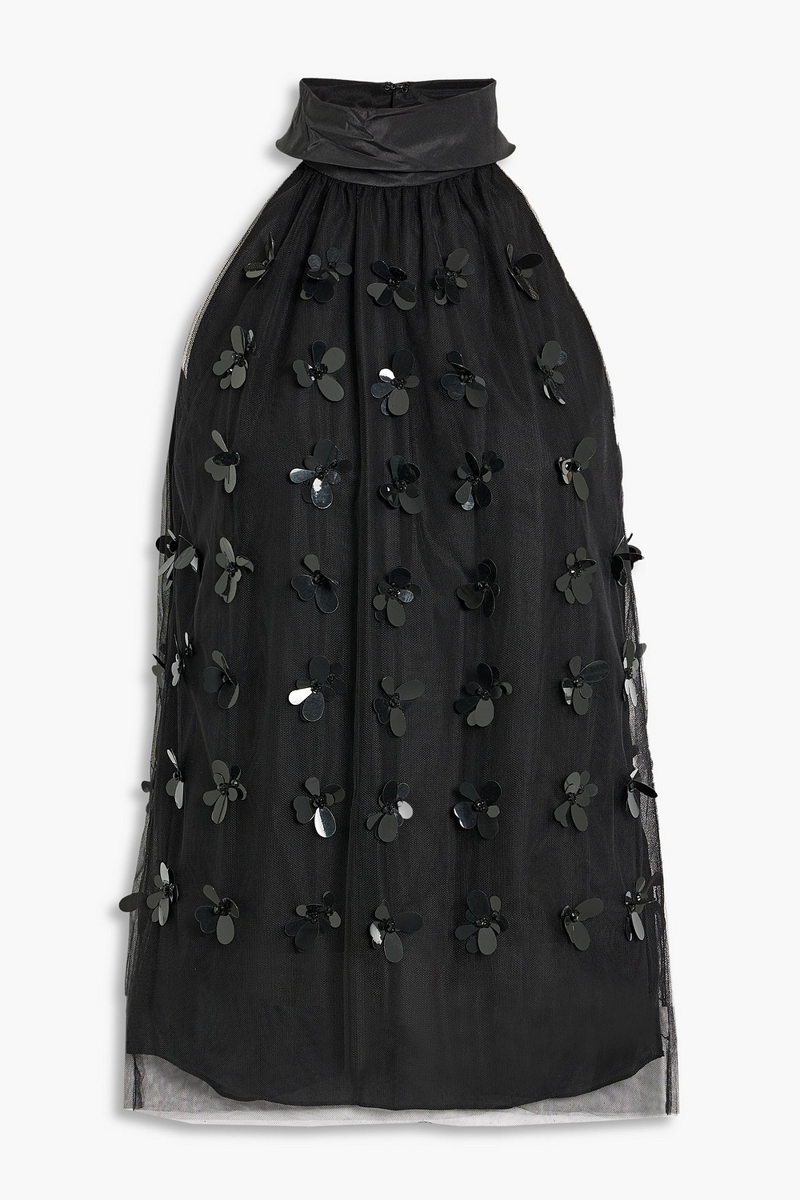 Carolina Herrera - Embellished silk-taffeta and tulle top - Black - US 8
