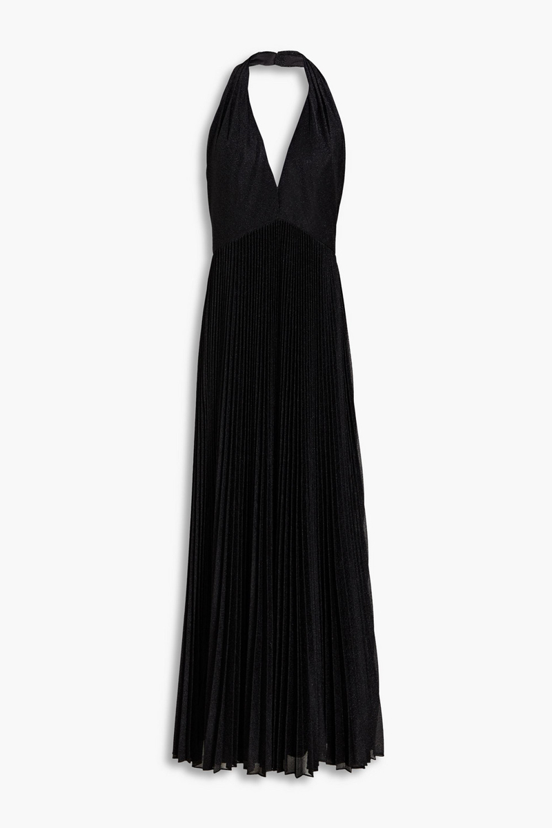 Halston - Metallic plissé-woven gown - Black - US 10