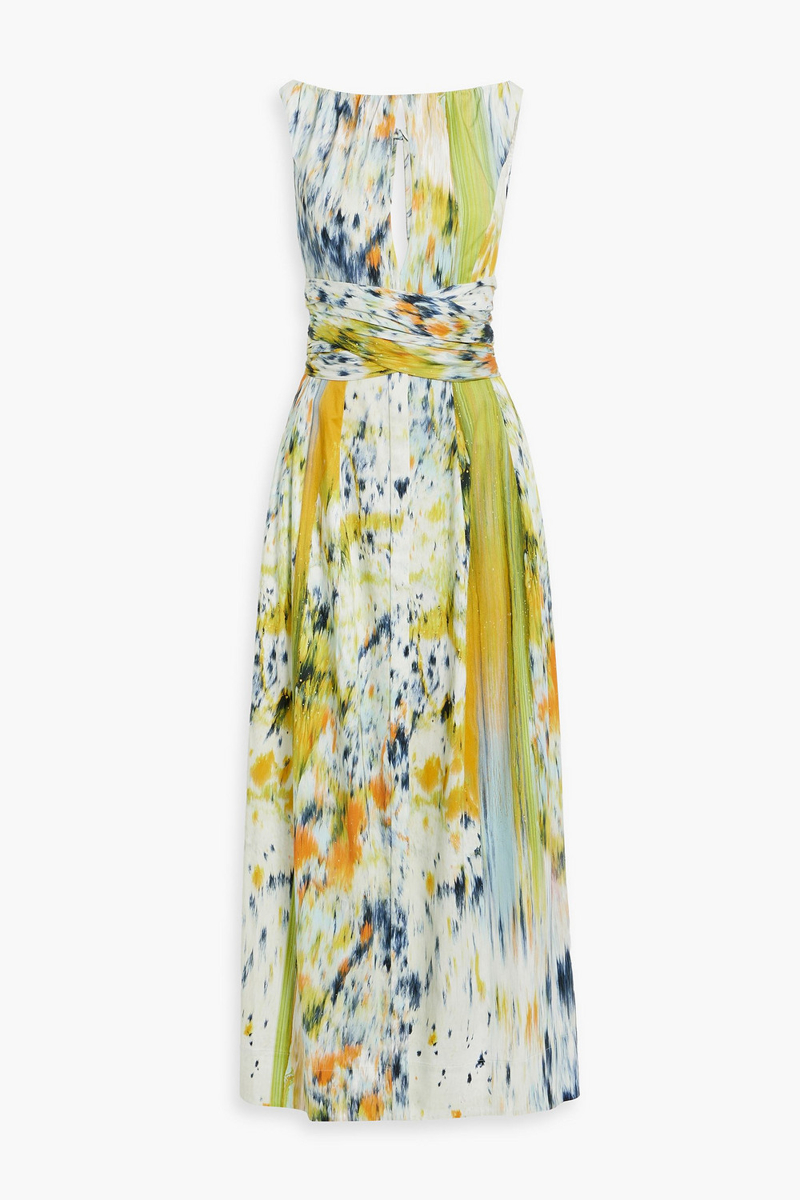 oscar de la renta - cutout printed cotton-blend midi dress - green - us 0