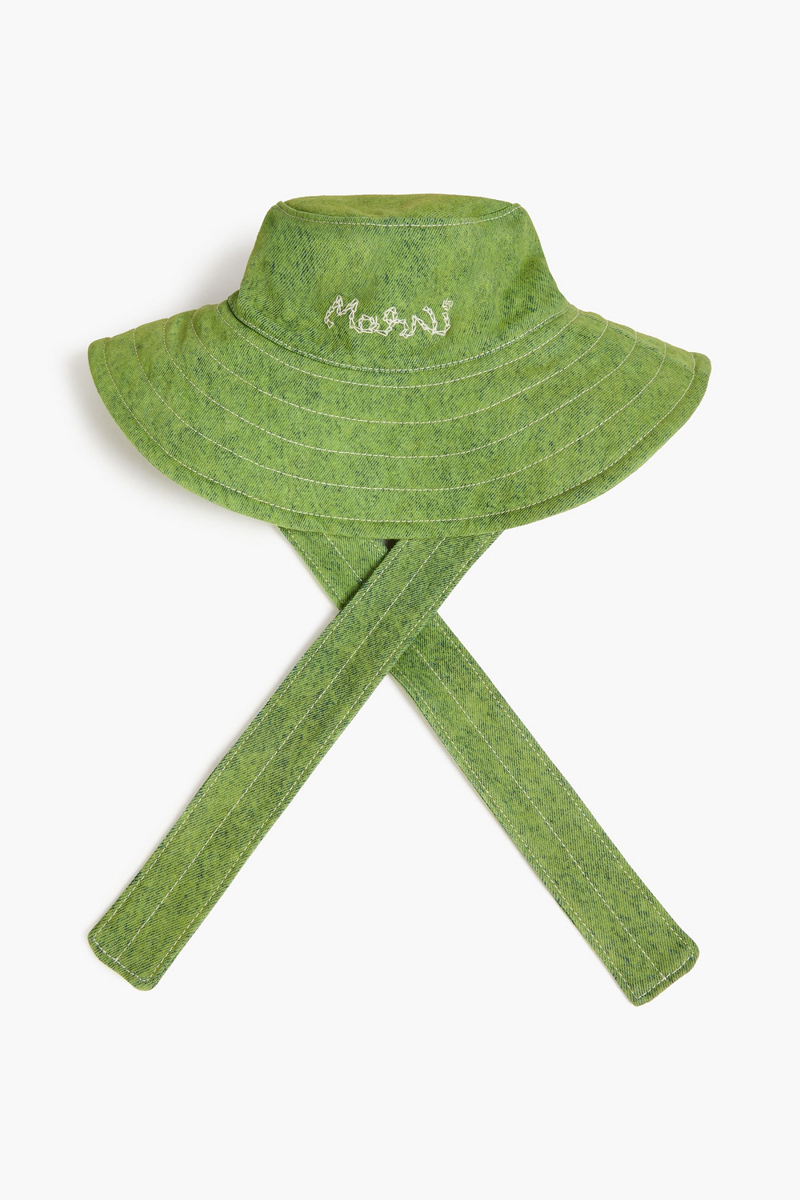 marni - embroidered denim bucket hat - green - m